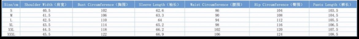 Size chart