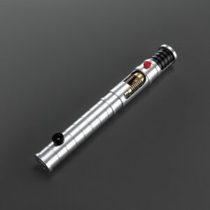 The Vos lightsaber hilt with gold internals visible through the crystal chamber
