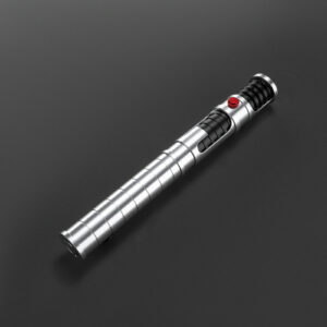 The Vos lightsaber full hilt product photo showing polished chrome finish