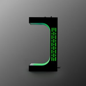 Force levitation saber stand glowing with green accent lights, shown without a saber