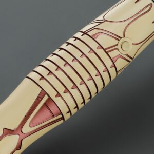 Close-up of the crimson etching detail on The Shogun lightsaber hilt